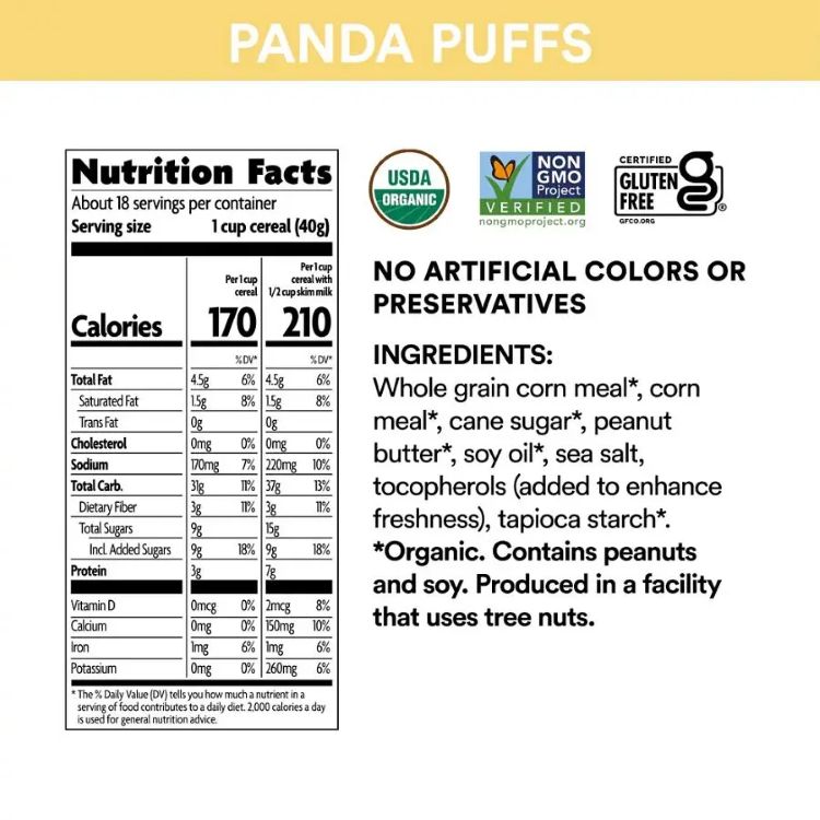 カリフォルニアスマイルのネイチャーズパス ピーナッツバター パンダパフ エンバイロキッズ オーガニックシリアル 300g Nature's Path Peanut Butter Panda Puffs Envirokids Organic Cereal 10.6 oz. 【お取り寄せ商品】｜アングル2