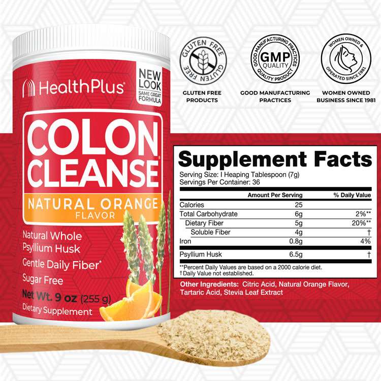 ヘルスプラス コロンクレンズ サイリウムハスク オレンジ味 255g (9oz) Health Plu...
