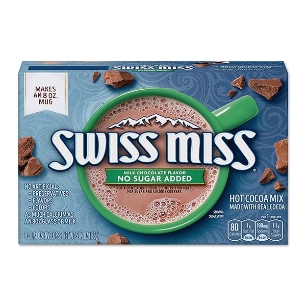 【ホッと一息タイムに】スイスミス ホットココアミックス ミルクチョコレートフレーバー 砂糖不使用 8袋入り 各0.73oz (約21g) Swiss Miss Milk Chocolate Flavor No Sugar Added Hot Cocoa Mix