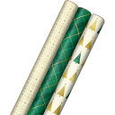 【全品対象・常時2個300円・3個800円・4個1000円OFFクーポン】ホールマーク ホリデーラッピングペーパー エメラルドグリーン ゴールド 3枚セット H...