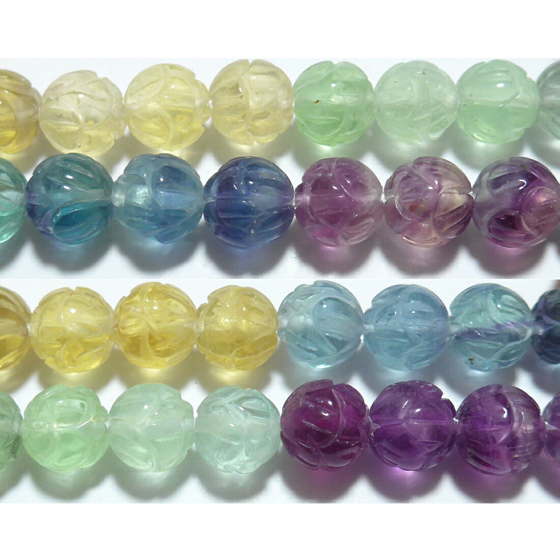 Rakuten - フローライト （蓮花の彫刻） 8mm A　　※ 天然石 天然石ビーズ パワーストーン 1粒売り バラ売り 1玉販売 【クーポン対象】【39ショップ】
