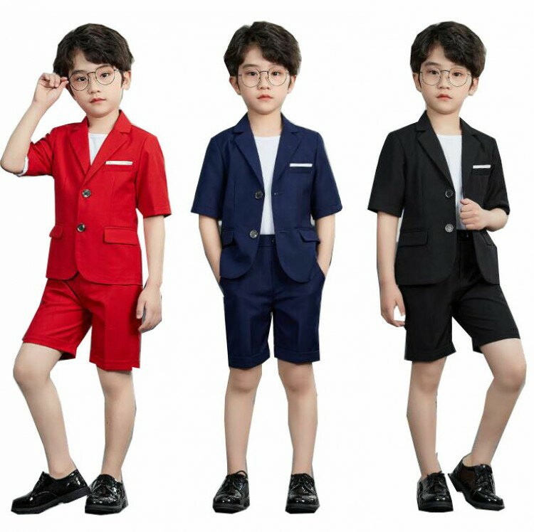 子供スーツ 男の子 夏スーツ フォーマルスーツ 男の子半袖スーツ 2点セット 3点セット 半袖コート 半ズボン 半袖白Tシャツ ピアノ 発表会 演奏会 ステージ...