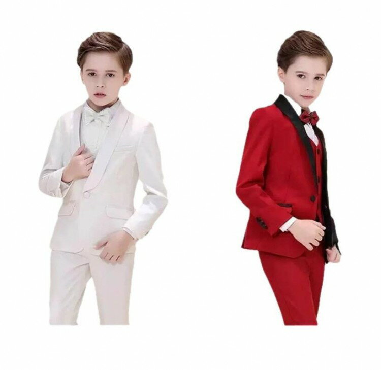キッズフォーマルスーツ 男の子 礼服 タキシード 男の子スーツ 結婚式 ピアノ 発表会 演奏会 王子様 ベスト パンツ セットブラック 内容選択可 ホワイト レ...