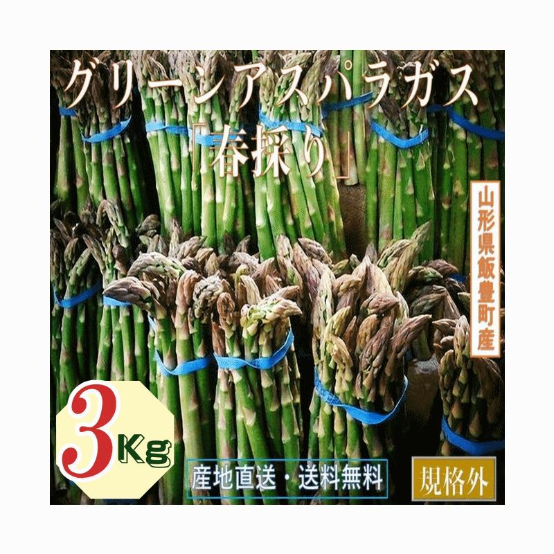 Other - 野菜 訳あり 山形県飯豊町産 名物 グリーンアスパラガスご家庭用 生食3Kg /袋 産地直送 送料無料