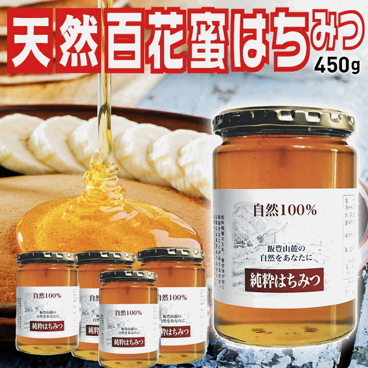 山形県飯豊町産 百花蜜はちみつ450g×5瓶 国産蜂蜜100% 無添加 送料無料