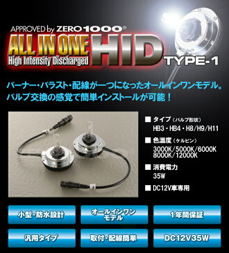 零1000 ZERO-1000 オールインワンHID TYPE-1 801H1105 H8/H9/H11 5000K 35W 12V