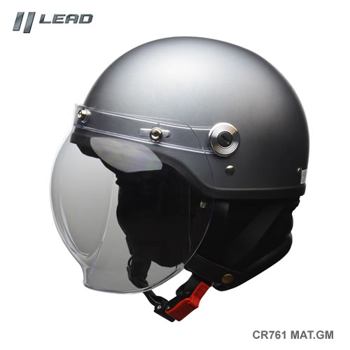 LEAD リード工業 CR-761 マットガンメタ バブルシールド付きハーフヘルメット LLサイズ ●開閉式バブルシールドはハードコート・UVカット仕様●あご紐部には着脱、調整が容易なラチェット式を採用【仕様】・品番：CR-761・サイズ：LL（61〜62cm未満）・規格：PSC,SG（125以下）・カラー：マットガンメタ