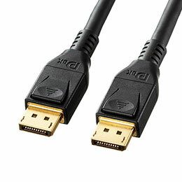 Displayport　ver.1.4認証　8K/60Hz対応ケーブル●DisplayPortに対応したパソコンとディスプレイとを接続するDisplayPortケーブルです。 ●DisplayPort規格Ver.1.4対応です。HBR3採用により総帯域幅最大32.4 Gbpsをサポートすることで、最大8K/60Hzや4K/120Hzの高解像度表示が可能です。 ●明暗の差をよりダイナミックに表現できる「High Dynamic Range(ハイ・ダイナミック・レンジ)」に対応しています。 ●Display Stream Compression (DSC) 対応です。映像圧縮技術のDSC1.2規格に対応しています。 ●1本のケーブルで画像+音声の伝送が可能です。最大32チャンネル、1536 kHz/24bit までのオーディオストリームに対応しています。 ※音声信号の入出力は機器のオプション機能になっていますので、対応した機器同士が必要です。 ●複数のディスプレイを数珠つなぎにしたり、ハブ経由で接続したり、簡単にマルチディスプレイ環境を構築できます。 ●コンテンツ不正コピーを防止するHDCP2.2/1.4に対応しています。 ●下位規格との互換性があるので、DisplayPortVer1.3/1.2/1.1/1.0などの環境でも使用できます。 ●ツイストペアケーブルとドレンワイヤの1組ずつに、密閉型のアルミシールド処理を施し、外部ノイズから大切なデータを守るシールド付きツイストペアケーブルです。 ●サビにも強く、経年変化による信号劣化の心配が少ない金メッキ処理のコネクタシェルを使用しています。 ■カラー:ブラック ■ケーブル長:約3m ■ケーブル直径:約7.5mm ■コネクタ形状:DisplayPort オス - DisplayPort オス ■線材規格:UL20276 28AWG ■規格:DisplayPort Ver.1.4認証取得製品