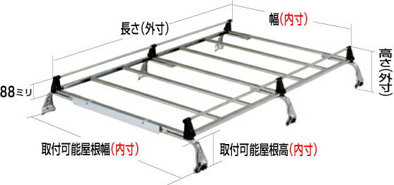 ロッキープラス ルーフキャリア SE-400V SEシリーズ 重量物用 オールステンレス無垢材 6本脚（雨ドイ挟み込みタイプ） SE-400V 2