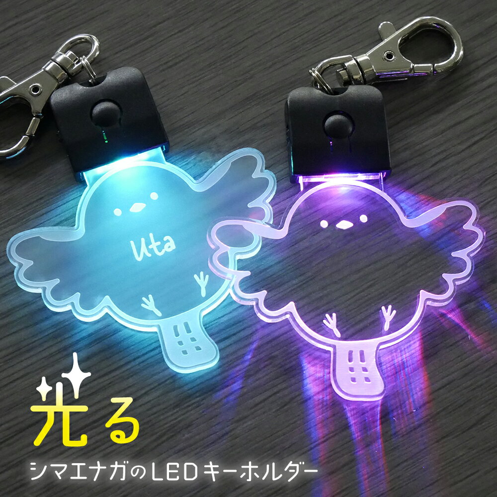 楽天名札屋本舗光る！シマエナガのLEDキーホルダー【7色に光る】名入れ《シマエナガ かわいい USB充電式 バッグチャーム LED ライト 夜道 交通安全 防犯》