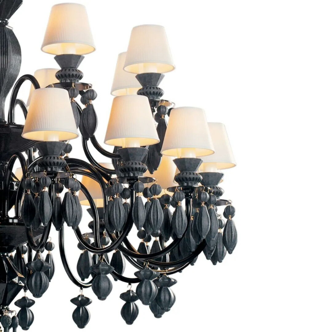 ����������Ź��LLADRO �����ǥꥢ �ڥ����ȥ��� �ڥ����ȥ饤�� �饤�� ���� ���� ���ɥ� ���� �ǥ����ʡ����ȶ� �ǥ����ʡ��� Belle de Nuit-Chandelier 24�� �� �֥�å� BLACK