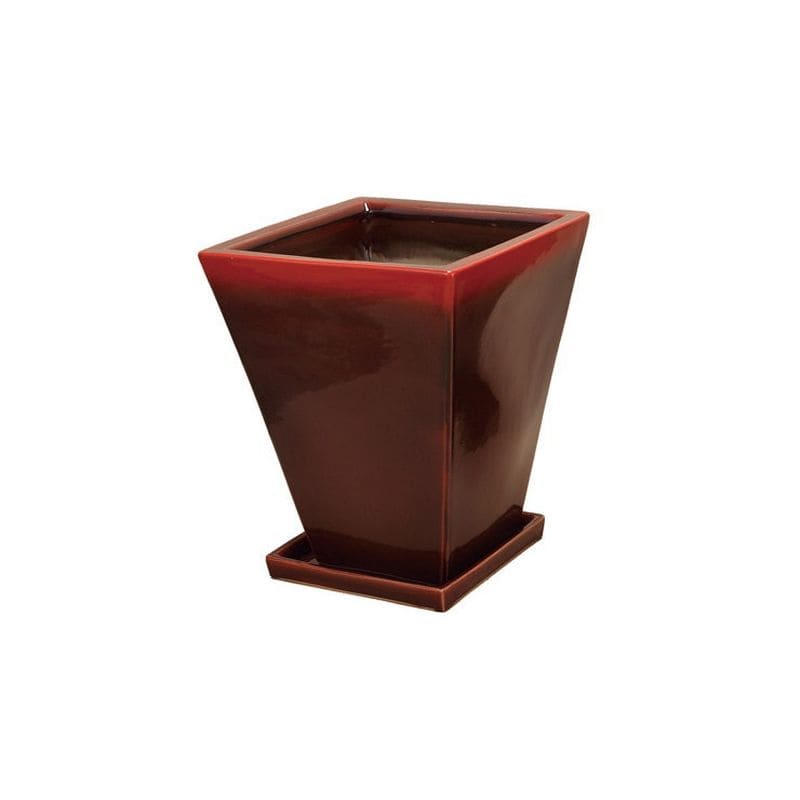 スクエアハット L スクエア 赤色 レッド 赤 陶器 シンプル 無地 プランター 植木鉢 受け皿付き 受皿付..