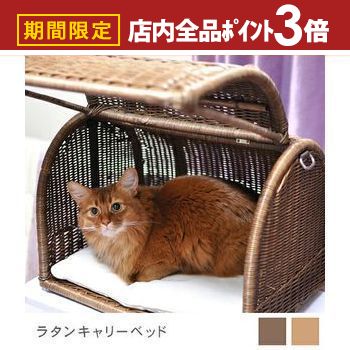 【最大3,000円OFFクーポン有！PT3倍！ブラックフライデー】送料無料 ラタンキャリーベッド | オールハンドメイド 天然素材ベッド キャットベッド キャット キャットハウス 籐 トウ ラタン ベッド ネコ 小型クッション おしゃれ かわいい キャリー