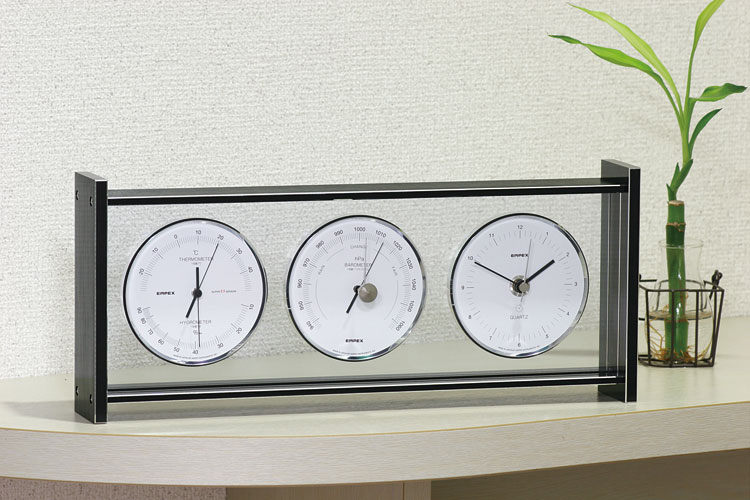 温湿度計 高精度 エンペックス 時計 気圧計 アナログ 日本製 置き型 スーパーEXギャラリー気象計 時計 EX-793
