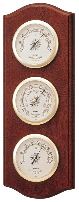 商品詳細受け継がれ選び抜かれた伝統のデザイン。木肌の美しさと、計器盤の落ち着いたメタリックな輝きがマッチして、実用的なインテリアとしても最適です。記念品や贈り物にも喜ばれます。 1台に温度・気圧、湿度。健康管理に役立つ「エンペックス気象計」 ・メーカー：エンペックス気象計株式会社 仕様一覧 本体サイズ 約452×160×40mm 質量 約1，210g ※記載内容の仕様及び外観は、改良のため予告なく変更されることがあります。 ※こちらの商品はメーカー取り寄せとなります※ ■メーカー在庫がある場合■ ■メーカー在庫がない場合■ 通常3〜4営業日でお取り寄せ（欠品を除く） 納期未定となります。 どちらの場合もご注文後、メールにてお知らせいたします。 予めご了承ください。