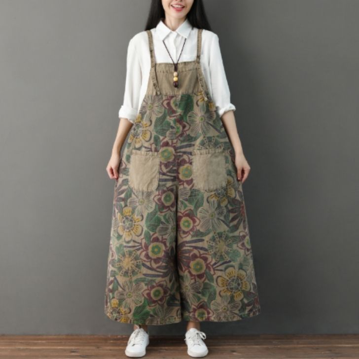 デニムサロペット レディース オーバーオール オールインワン ロングパパンツ ロング丈 デニムパンツ 柄 プリント シンプル カジュアル レトロ 体型カバー ゆったり デート お洒落 coa-coa-10000590 coa. サンプル画像2