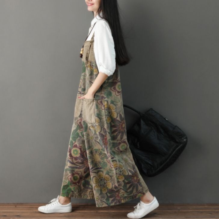 デニムサロペット レディース オーバーオール オールインワン ロングパパンツ ロング丈 デニムパンツ 柄 プリント シンプル カジュアル レトロ 体型カバー ゆったり デート お洒落 coa-coa-10000590 coa. サンプル画像3