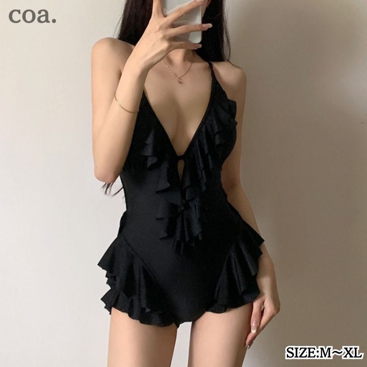 水着 ワンピース レディース オールインワン 体型カバー フレア 無地 シンプル ママ水着 セクシー 可愛い きれいめ エレガント 露出控えめ お洒落 大人