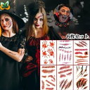 タトゥーシール 6枚セット 特殊メイク タトゥーメイク ハロウィン メイク 顔 フェイス 体 ボディ シール 傷 リアル 血 血痕 グロい ゾンビ お化け ホラー イベント ステージ Halloween