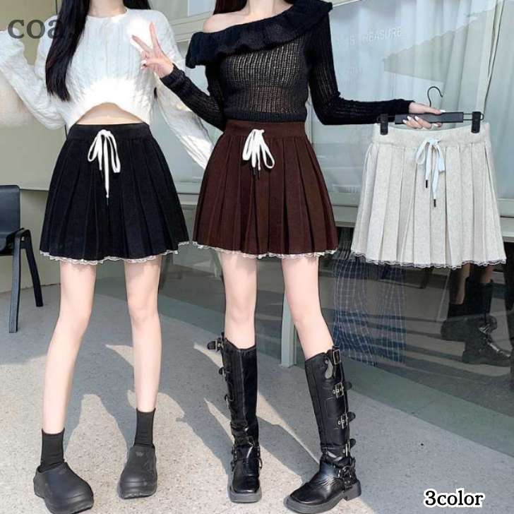 Rakuten - ミニスカート プリーツ ミニ丈 レディース ボトムス ショート丈 ウエストゴム Aライン 無地 おしゃれ カジュアル かわいい デート シンプル