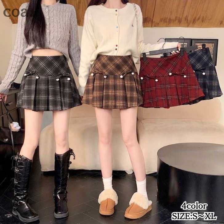 Rakuten - ミニスカート プリーツ ミニ丈 レディース ボトムス ショート丈 インナーパンツ Aライン チェック柄 格子柄 おしゃれ カジュアル かわいい デート シンプル
