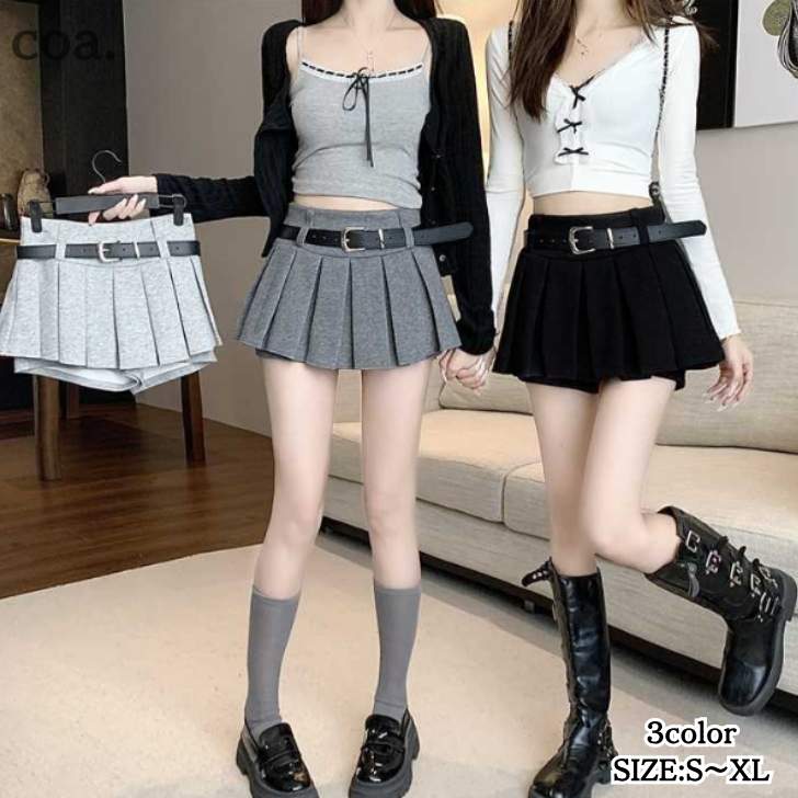 ミニスカート ショートパンツ プリーツ ミニ丈 レディース ボトムス ショート丈 インナーパンツ Aライン 無地 おしゃれ カジュアル か..