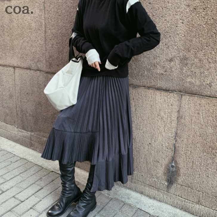 乐天商城 - スカート プリーツ ロングスカート ロング丈 ウエストゴム レディース ボトムス Aライン フリル 無地 おしゃれ カジュアル シンプル ゆったり 楽ちん 体型カバー かわいい デート