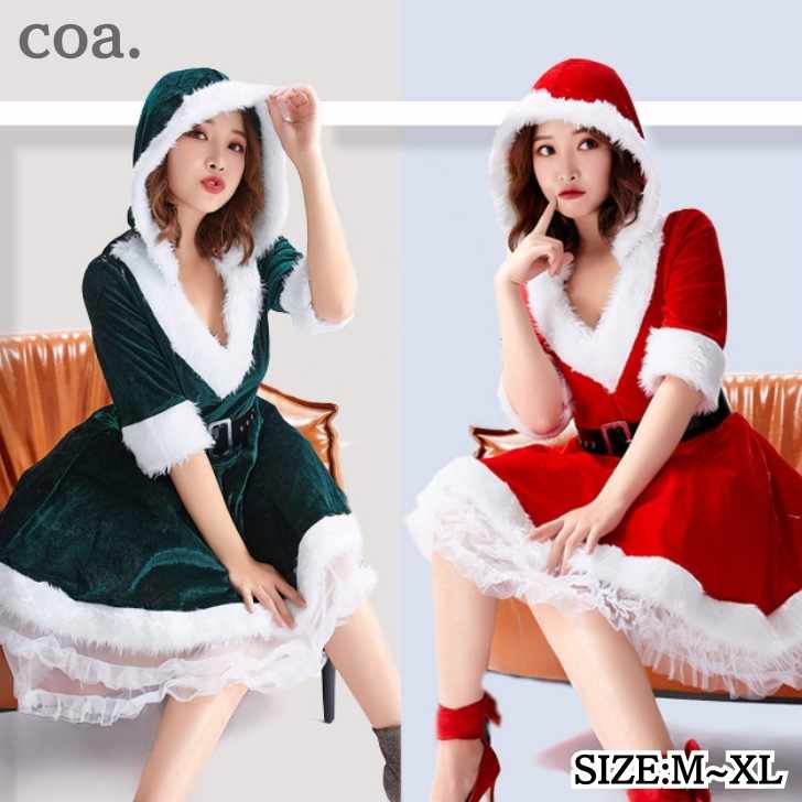 Rakuten - サンタ コスチューム クリスマス サンタクロース Xmas コスプレ パーティー イベント 衣装 仮装 ワンピース 膝丈 ひざ丈 女性 レディース 大人 可愛い