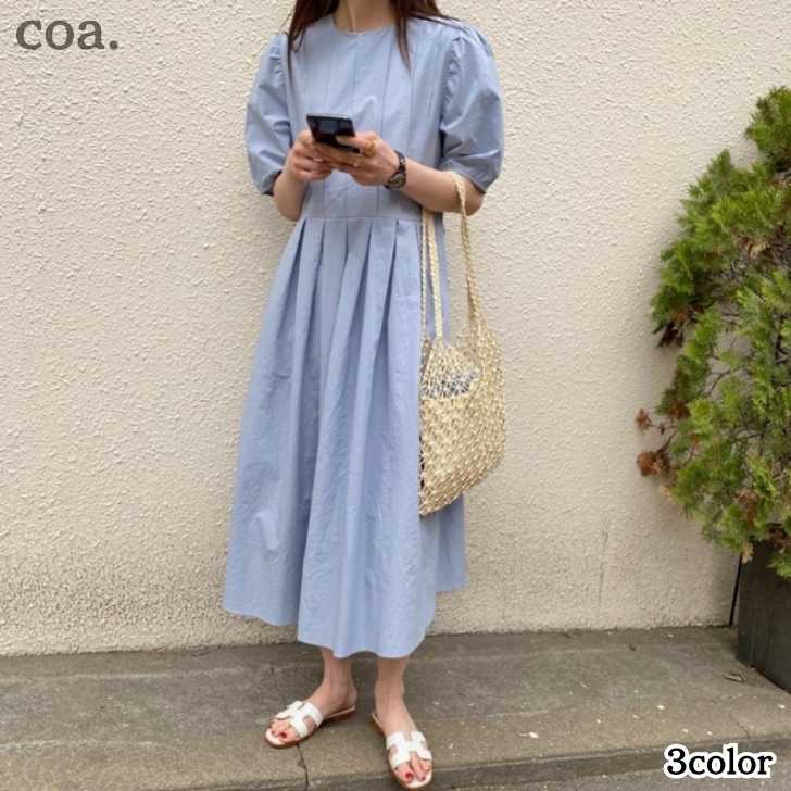 乐天商城 - ワンピース ラウンドネック ロングワンピース レディース ゆったり 体型カバー ミモレ丈 ロング丈 半袖 無地 カジュアル シンプル 大人 デート お出かけ お洒落 きれいめ Aライン