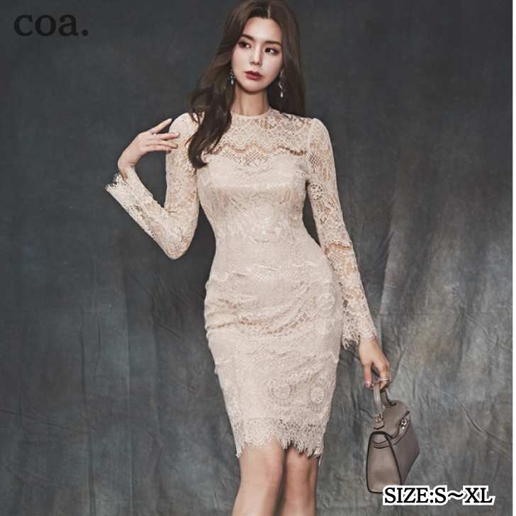 タイトワンピース レディース 膝丈 膝上 スリット 総レース 長袖 シンプル パーティードレス キャバドレス セクシー カジュアル エレガント デート 奇麗め 上品 お洒落 二次会 結婚式 お呼ばれ 女子会
