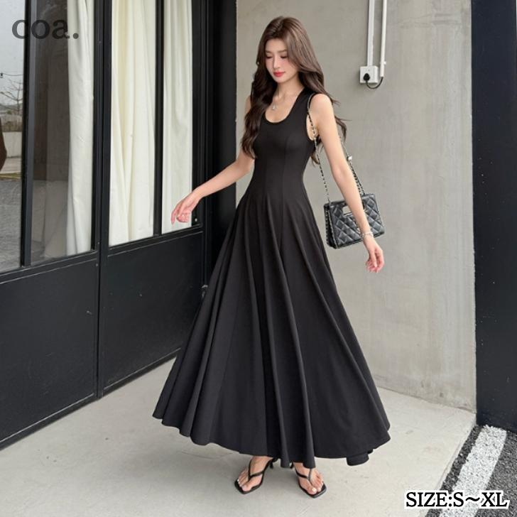 Rakuten - ワンピース ドレス レディース Aライン ノースリーブ ロング丈 ロングワンピース シンプル セクシー カジュアル デート 奇麗め 上品 お洒落 二次会 結婚式 お呼ばれ 女子会