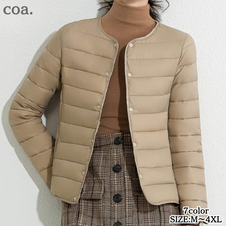ジャケット アウター レディース 無地 長袖 ショート丈 大人 中綿 薄手 カジュアル シンプル 防寒 保温 軽量 インナージャケット 可愛い お洒落