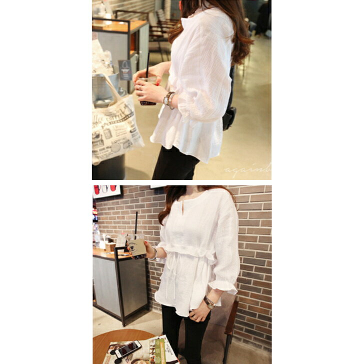 ブラウス チュニック 七分丈 透け感 レース トップス シャツ シンプル カジュアル ウエスト リボン 体型カバー ゆったり レディース 無地 着痩せ