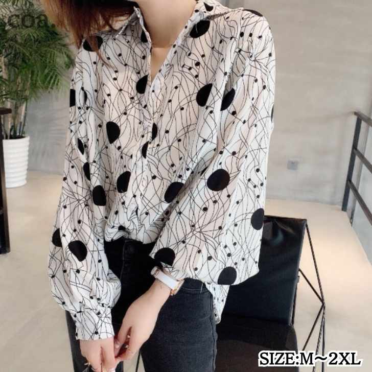 トップス ブラウス シャツ レディース 長袖 水玉 ドット プリント 大人 レトロ 上品 華やか エレガント お洒落 可愛い お出かけ 女子会..