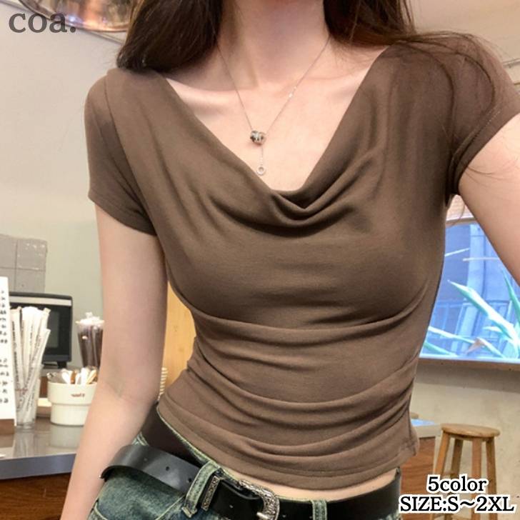 トップス シャツ 肩出し オフショルダー オフショル 肌見せ Tシャツ 半袖 ミニ丈 ...