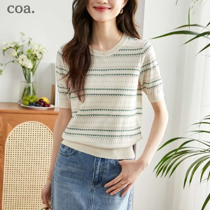 サマーニット トップス レディース Tシャツ サマー ニット セーター シャツ ニットシャツ 半袖 カットソー 大人 シンプル お洒落 可愛い お出かけ カジュアル