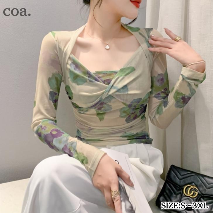乐天商城 - シャツ Tシャツ ロンT プリント カジュアル レトロ 長袖 薄手 トップス レディース 大人 きれいめ 上品 エレガント クール 通勤 デート 女子会 可愛い
