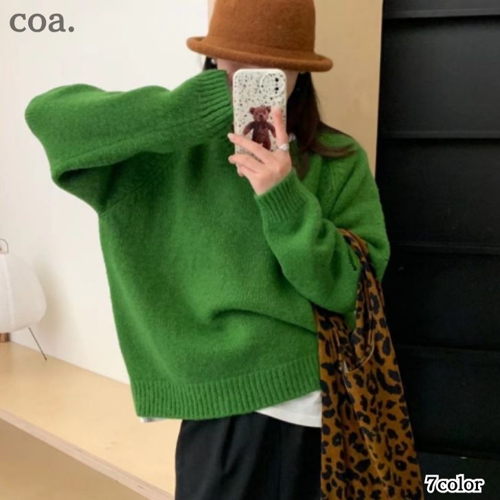 Rakuten - ニット セーター トップス 長袖 レディース 丸首 大人 ゆったり 体型カバー カジュアル エレガント シンプル お洒落 可愛い お出かけ
