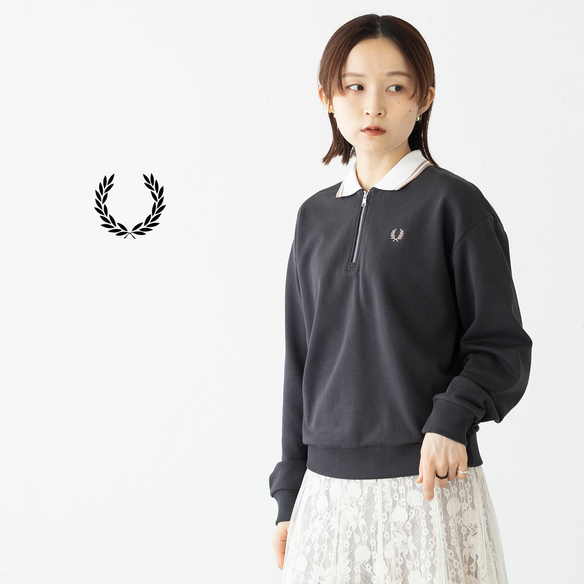 フレッドペリー ジップ ネック カラー スウェットシャツ FRED PERRY G1149 ポロシャツ ハーフジップ レディース