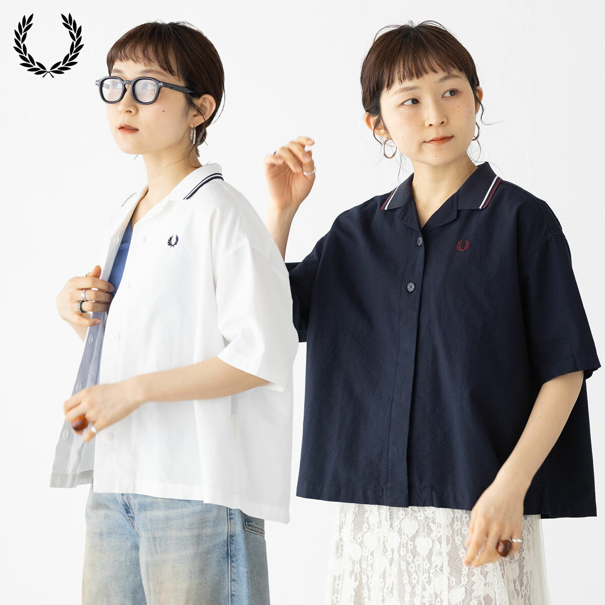Rakuten - フレッドペリー ティップド プラケット ディテール シャツ オープンカラー FRED PERRY G2177 レディース リラックスフィット 短丈 開襟