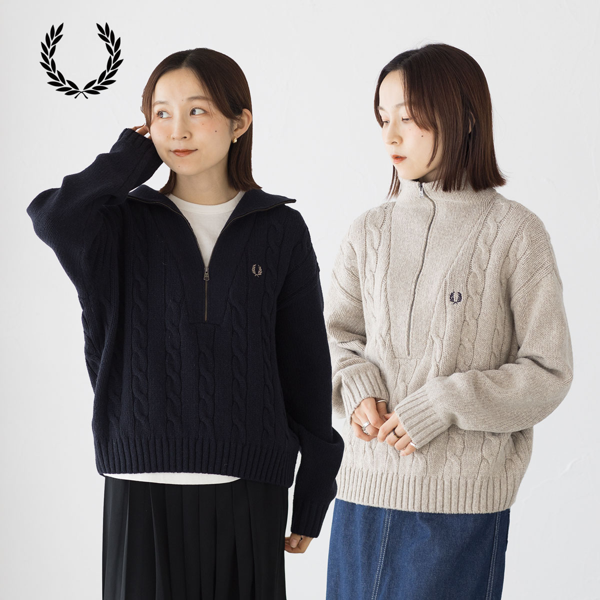 フレッドペリー ハーフジップ ケーブル ニット ジャンパー FRED PERRY K1103 レディース...