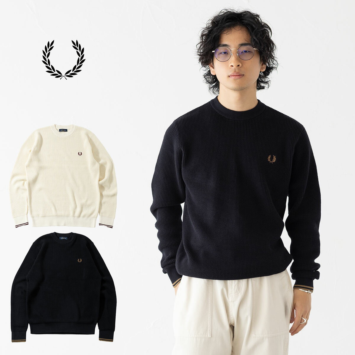 フレッドペリー FRED PERRY ワッフル ステッチ ジャンパー K6507 クルーネック ニット セーター メンズ レディース