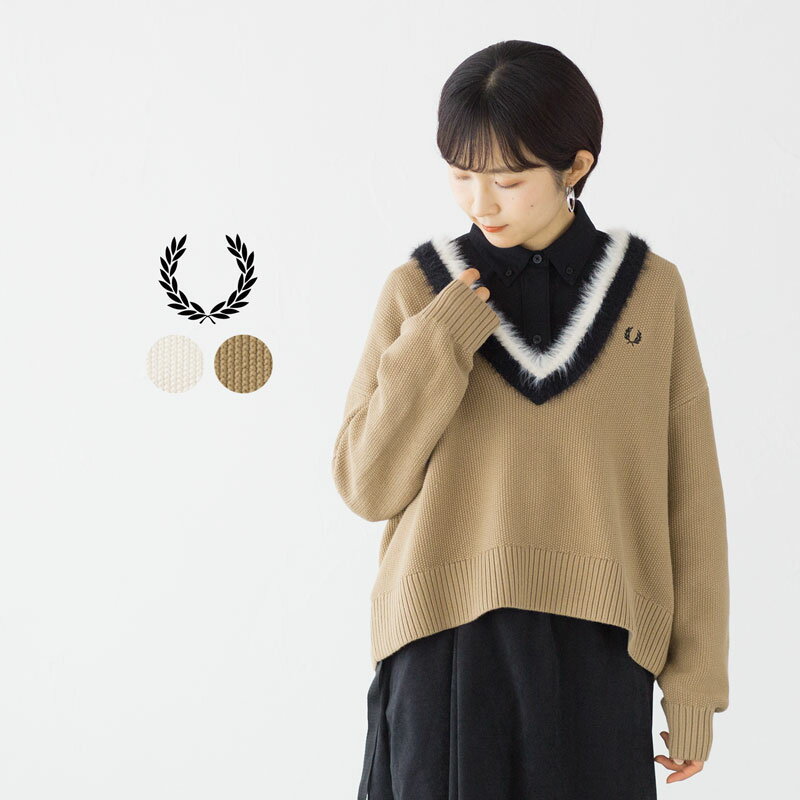 Rakuten - 【10%OFF】フレッドペリー FRED PERRY テクスチャード トリム Vネック ジャンパー K8123 レディース