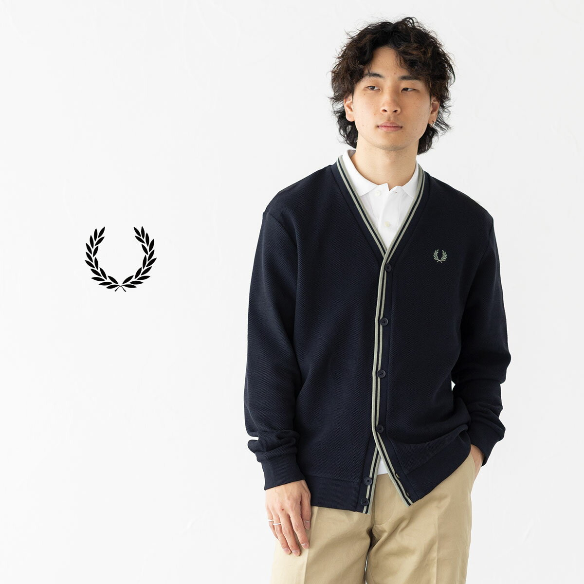 Rakuten - フレッドペリー FRED PERRY ティップド ピケ テクスチャー カーディガン M2389 コットンニット メンズ レディース