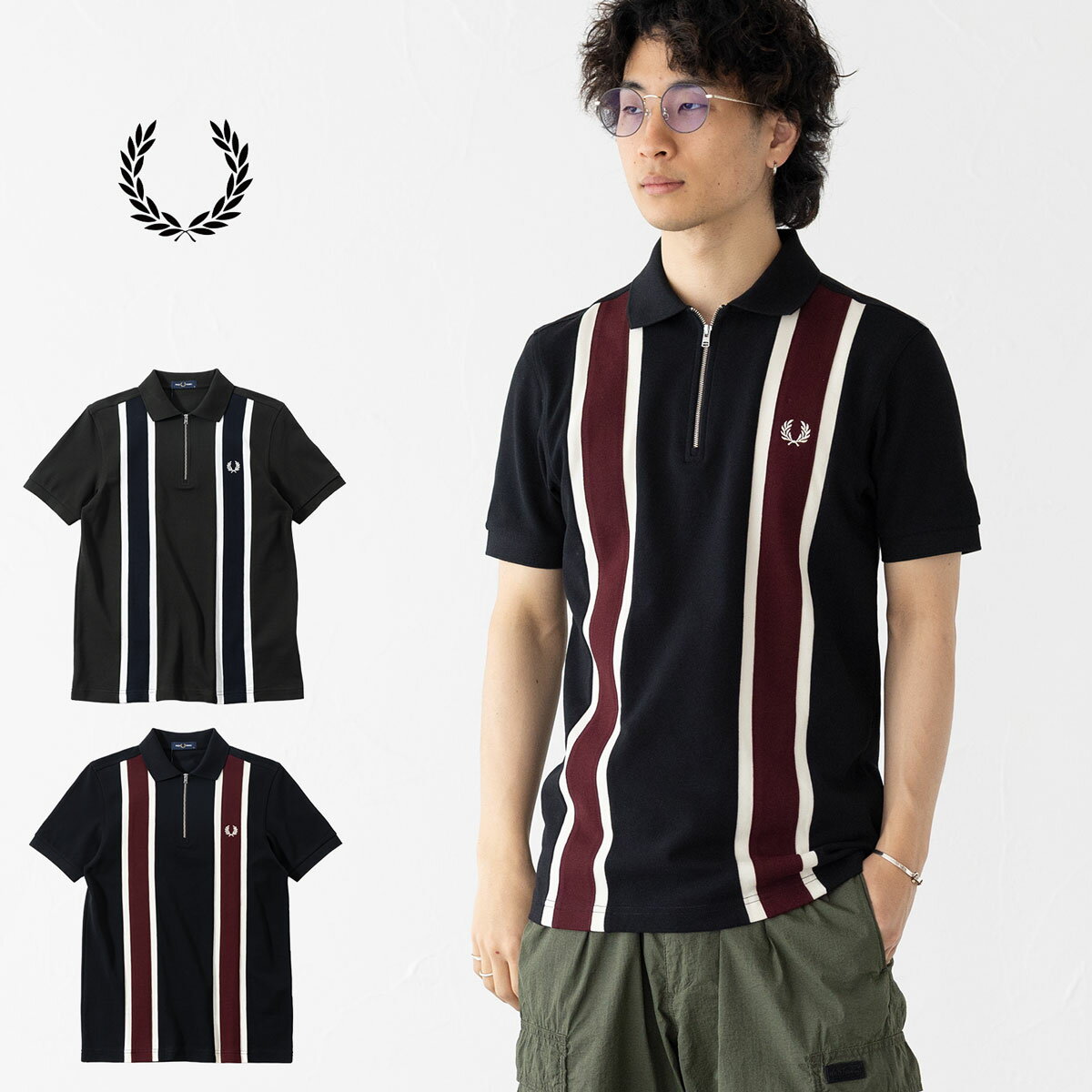 Rakuten - フレッドペリー FRED PERRY トラムライン ポロシャツ M2420 メンズ ハーフジップ ストライプ