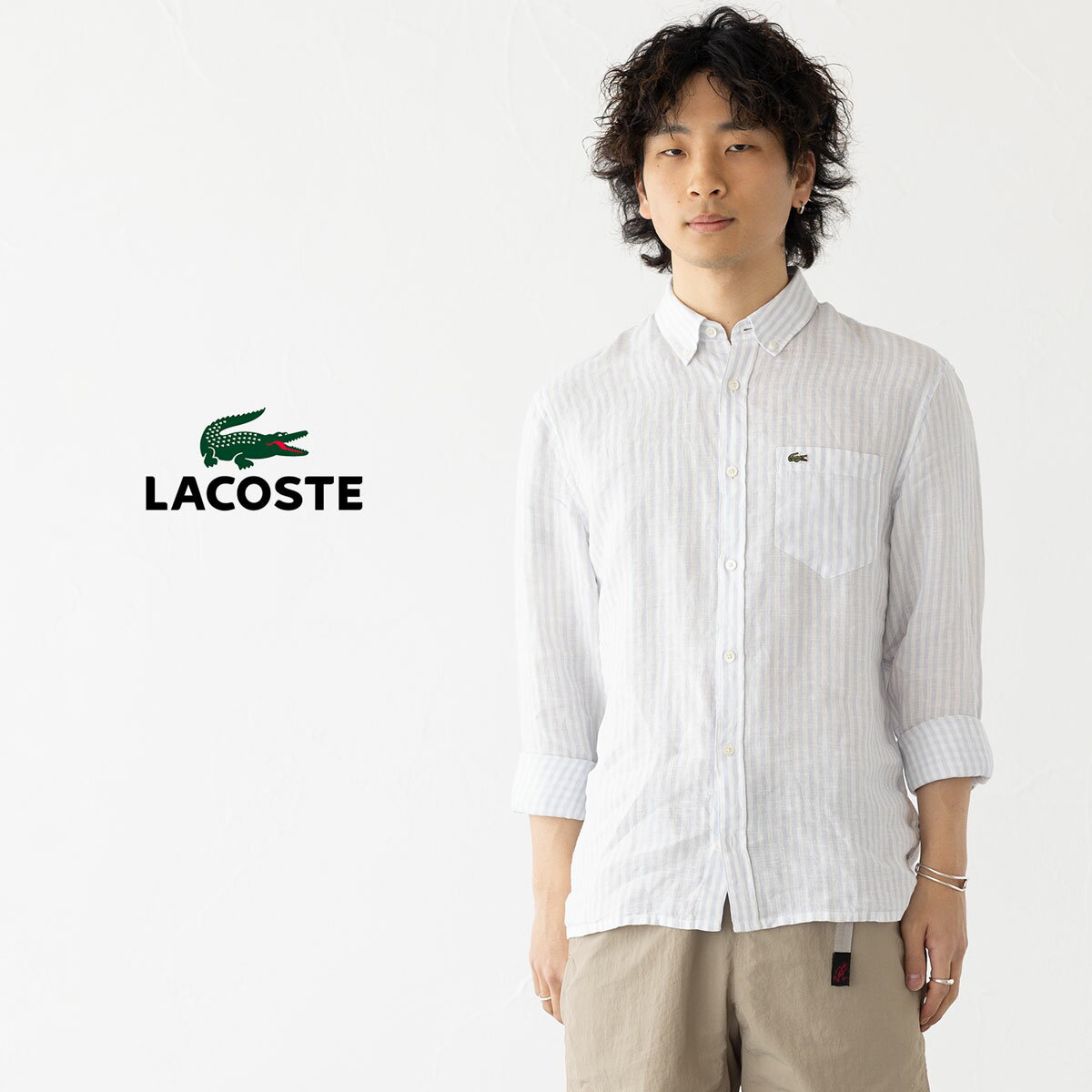 ラコステ LACOSTE リネン ストライプ �