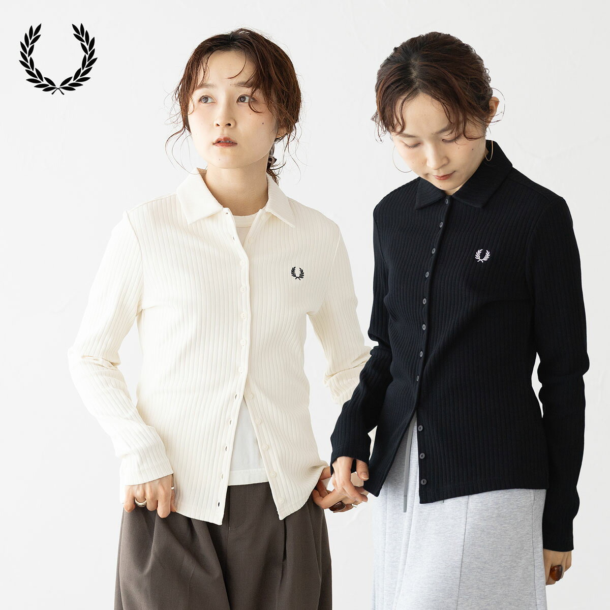 フレッドペリー リブ ボタンスルー 長袖 ポロシャツ FRED PERRY G3163 レディース シャツ