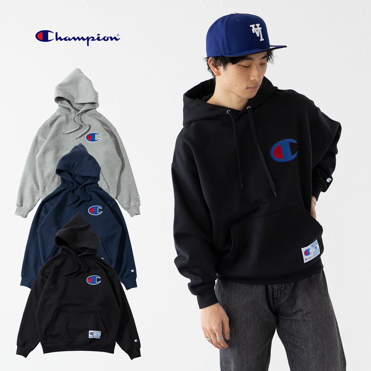 チャンピオン パーカー アクションスタイル Champion C3-B104/C3-C106 フーデッドスウェットシャツ メ..