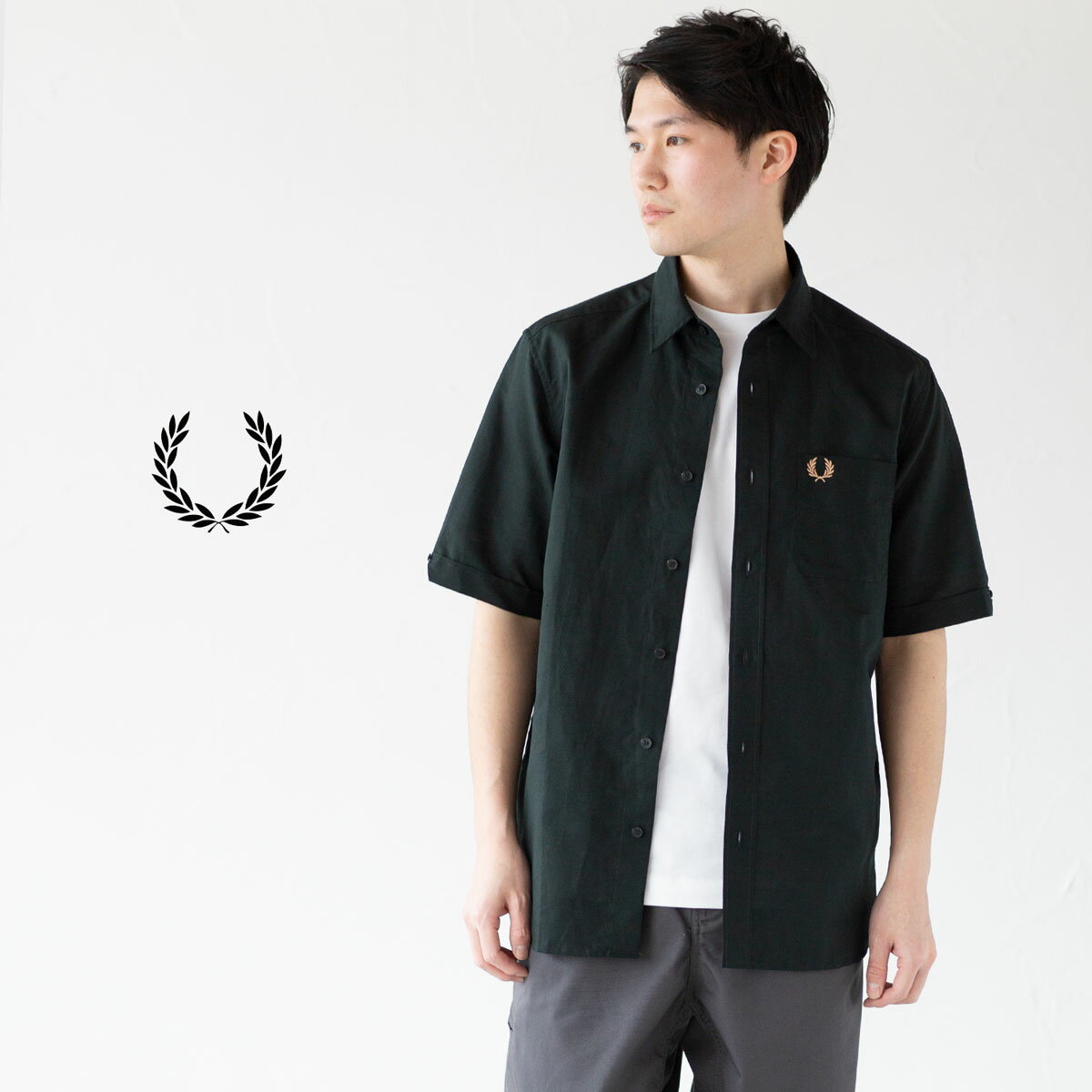 フレッドペリー リネン ブレンド ショートスリーブ シャツ FRED PERRY メンズ 半袖 ボタンダウン M7764