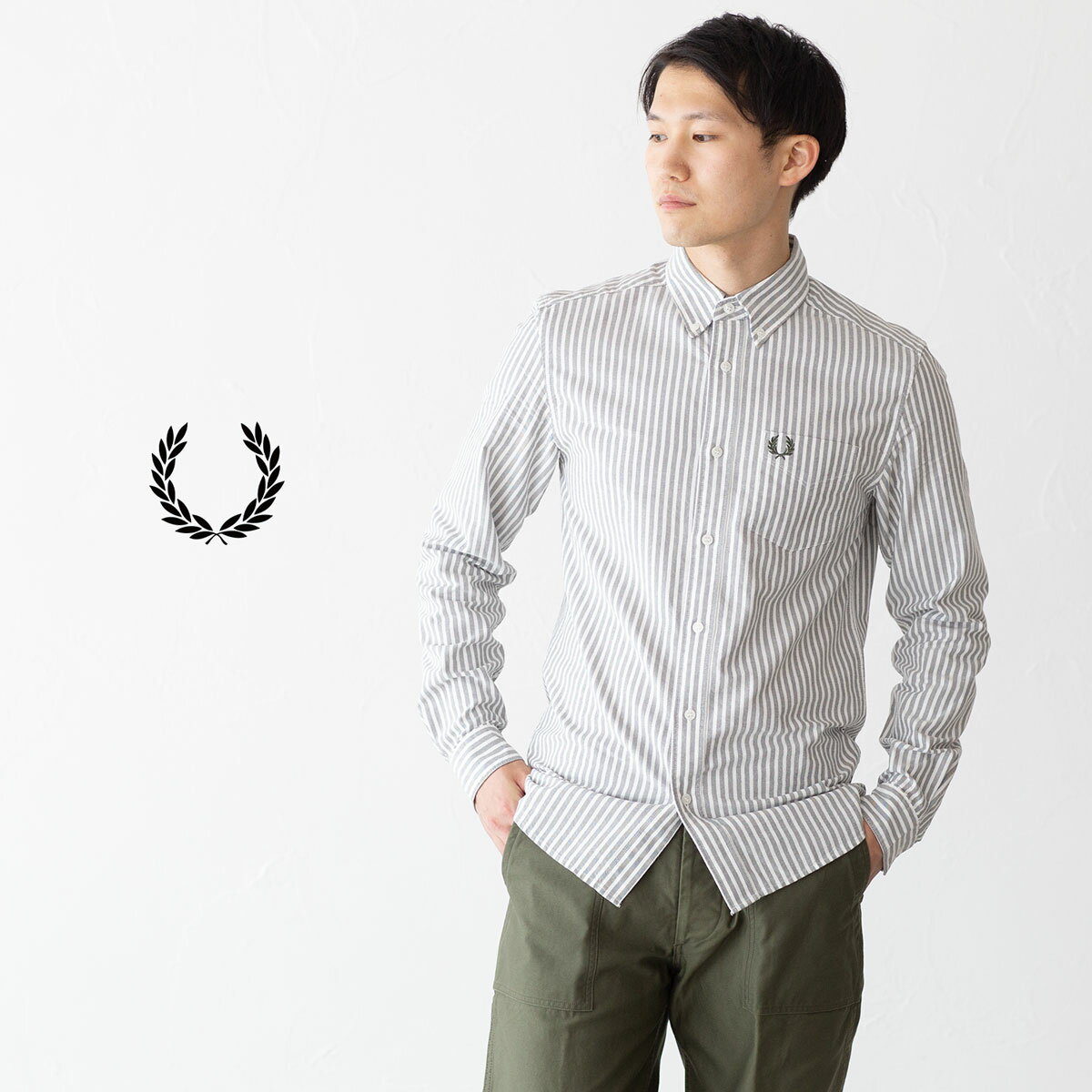 フレッドペリー ストライプ オックスフォード ボタンダウン シャツ FRED PERRY M6574 メンズ